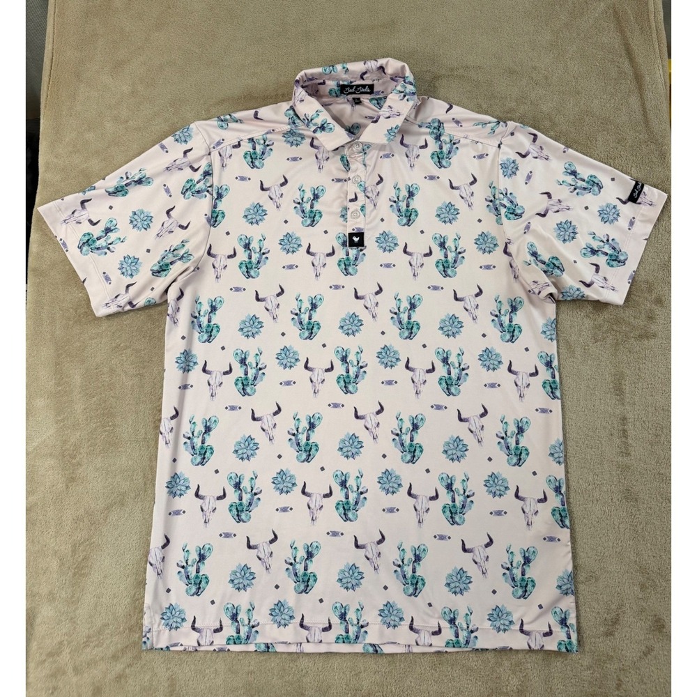 Bad Birdie Performance Golf Polo Shirt Mens Large Pink 4-way stretch S/S EUC